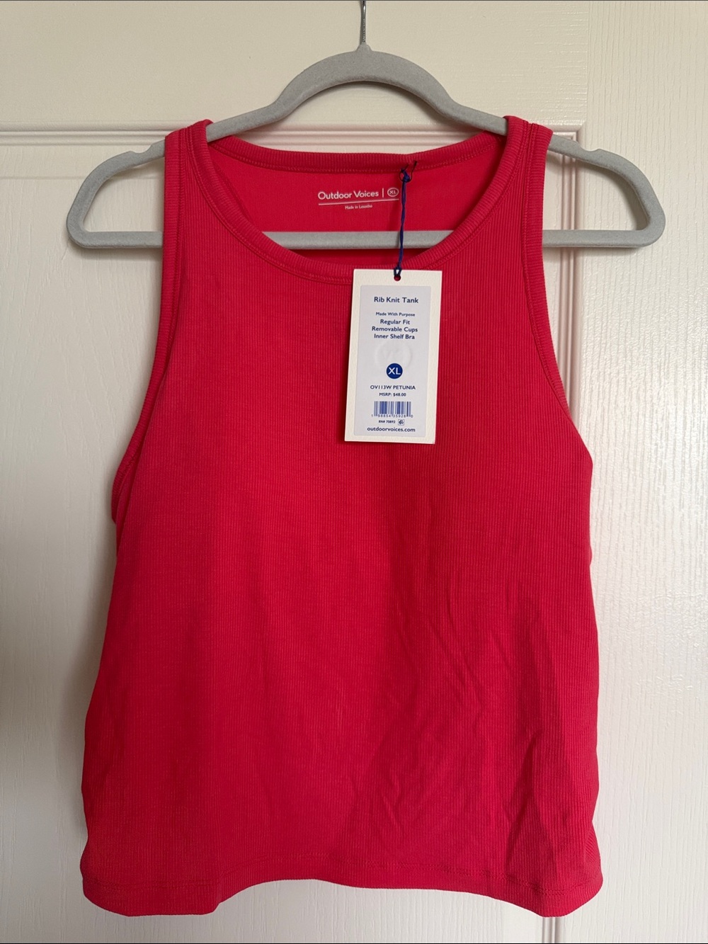 Outdoor Voices Pink Ribbed built in bra Tank Top